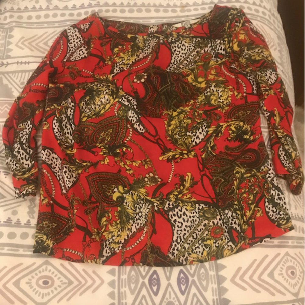 BB Dakota Printed 3/4 Sleeve Silk Blouse (S)